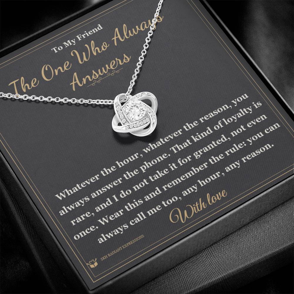 Engraved Love Knot Necklace with message for friend
