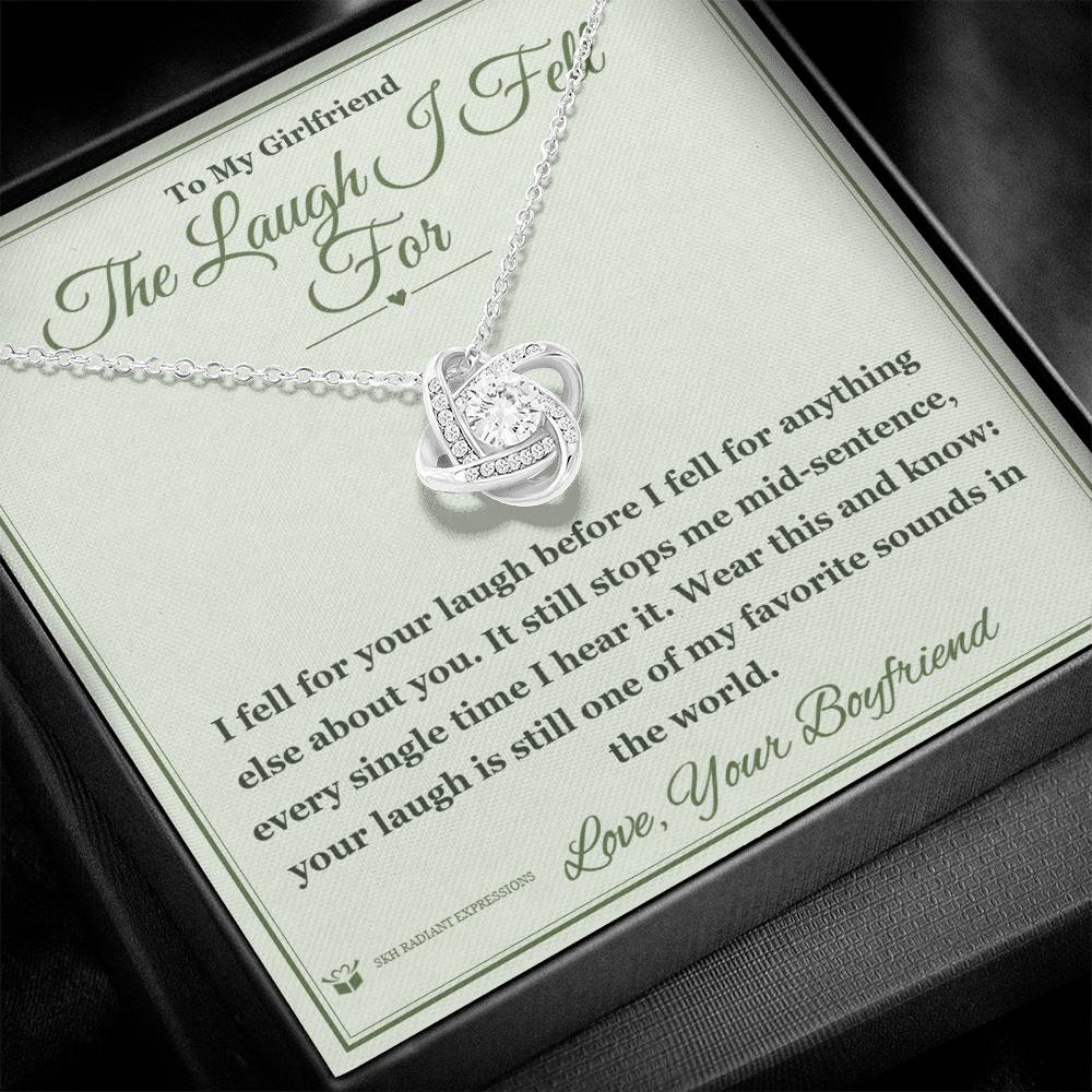 Engraved Love Knot Necklace with message for girlfriend