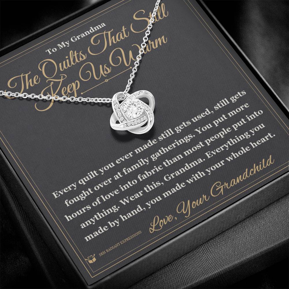 Engraved Love Knot Necklace with message for grandmother