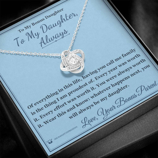 To My Daughter, Always - Love Knot Necklace for Stepdaughter - personalized keepsake gift from SKH Radiant Expressions