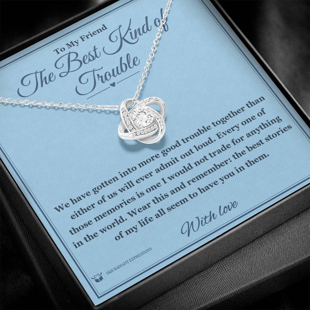 Engraved Love Knot Necklace with message for friend