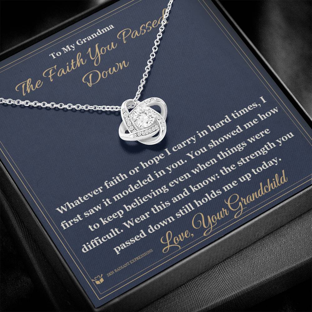 Engraved Love Knot Necklace with message for grandmother