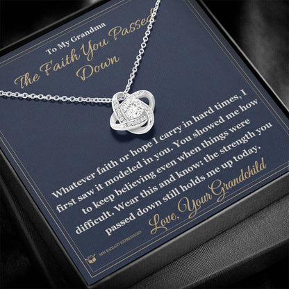 Engraved Love Knot Necklace with message for grandmother