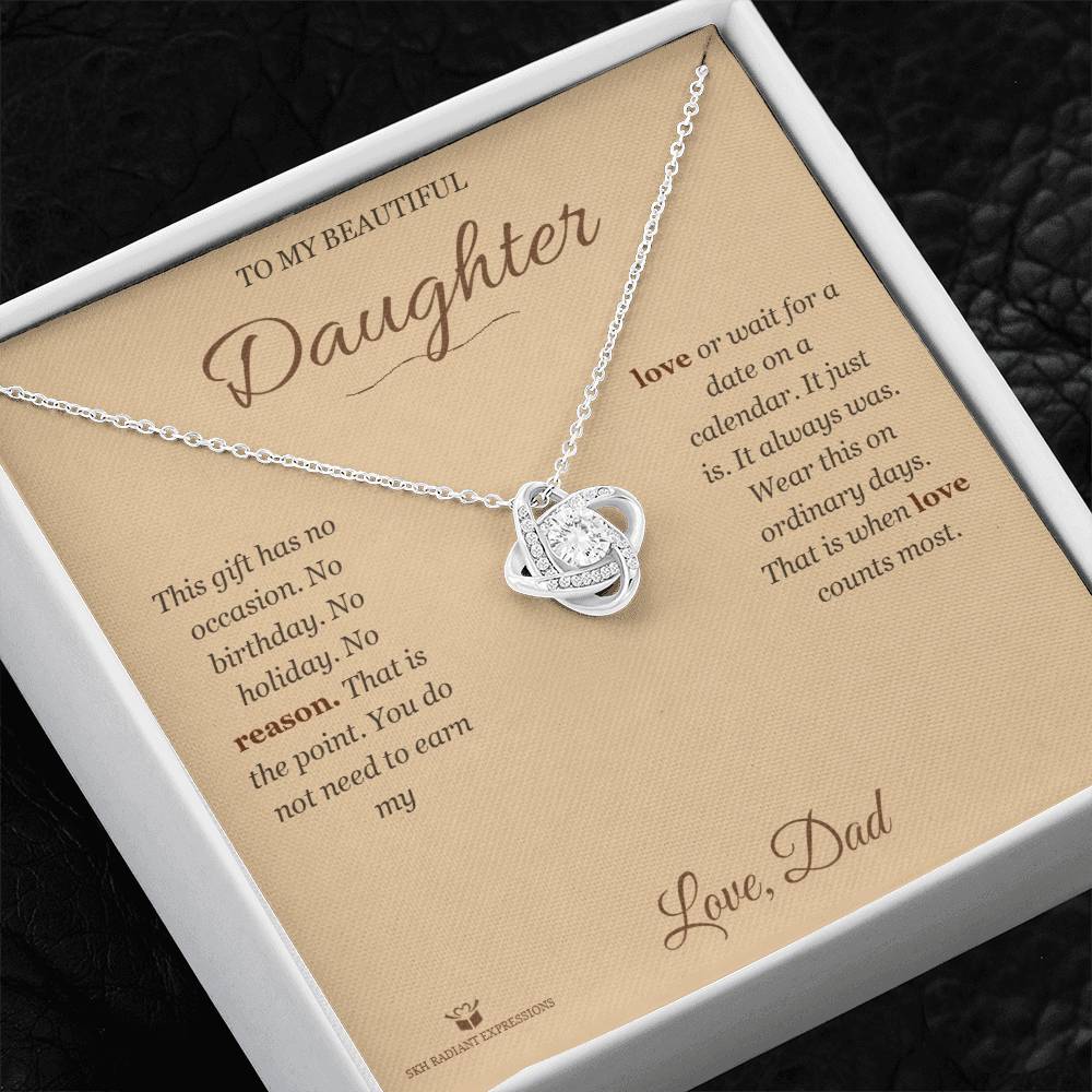 Engraved Love Knot Necklace with message for daughter