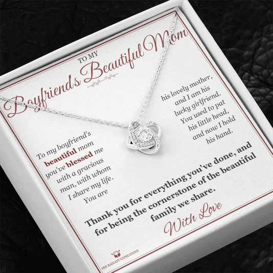 Cornerstone of Our Family - Love Knot Necklace for Boyfriend's Mom - personalized keepsake gift from SKH Radiant Expressions