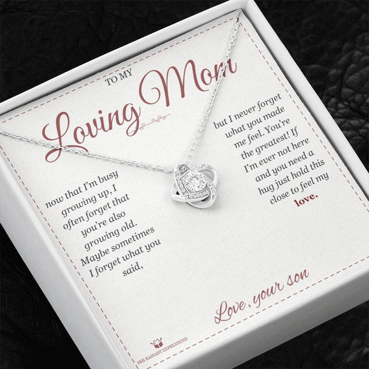 From Son to Mother Cherished Memories, - Love Knot Necklace for Mom - personalized keepsake gift from SKH Radiant Expressions