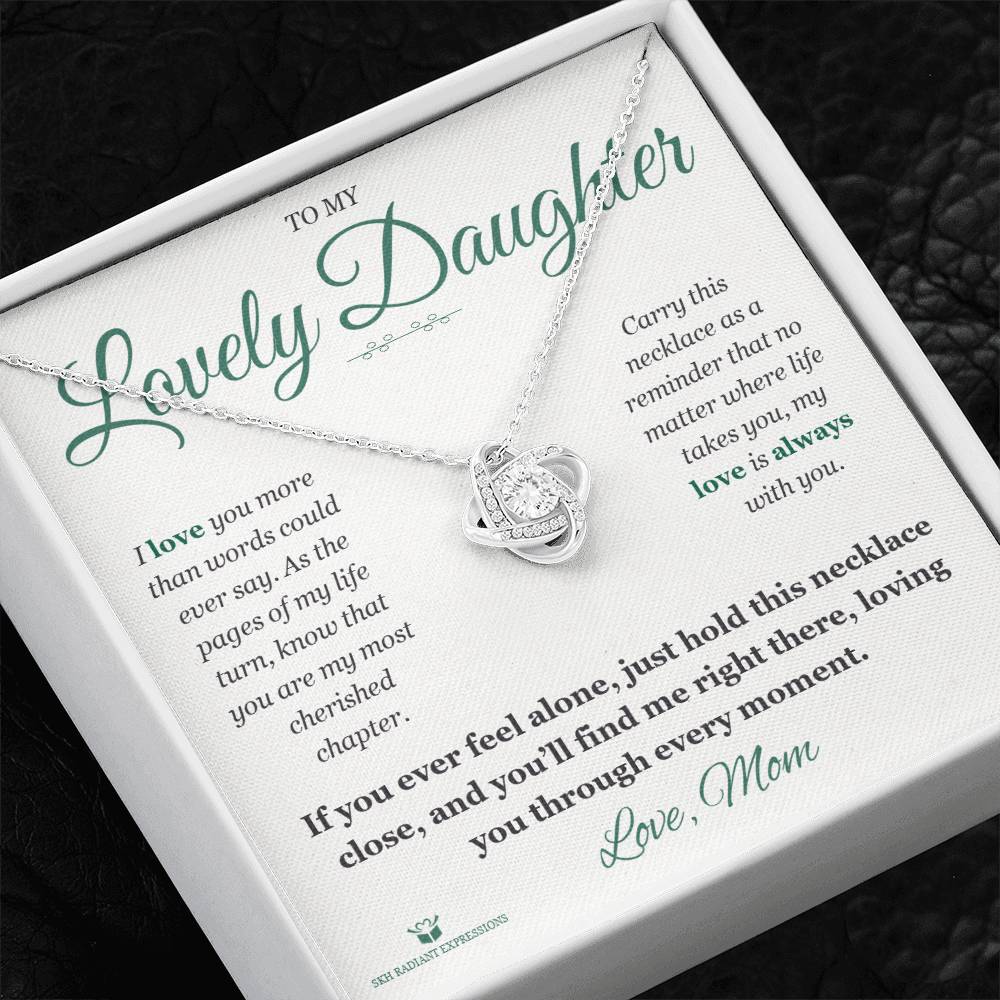 Love Knot Necklace with personalized message card for daughter
