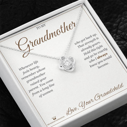 Engraved Love Knot Necklace with message for grandmother