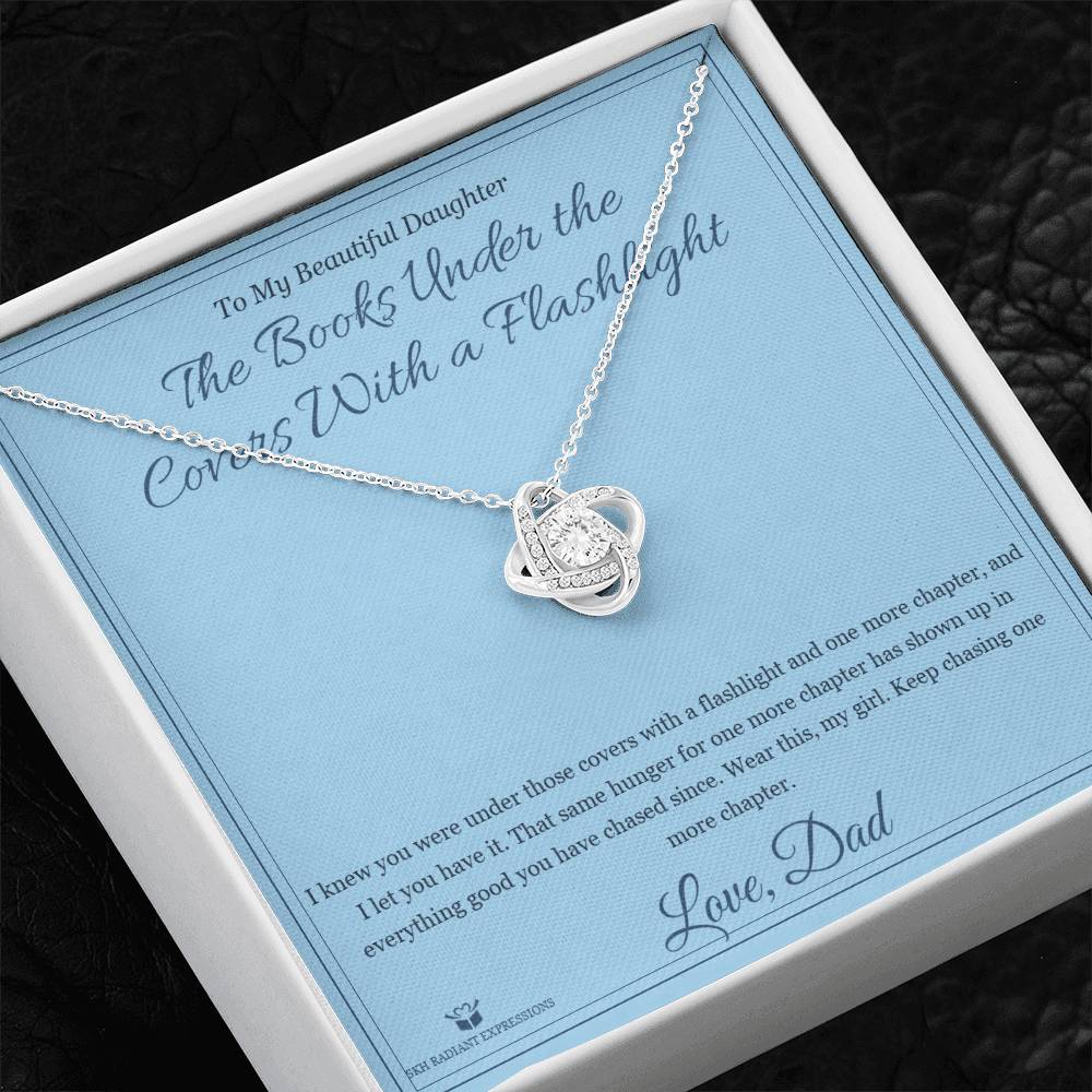 The Books Under the Covers With a Flashlight - Love Knot Necklace for Daughter - personalized keepsake gift from SKH Radiant Expressions