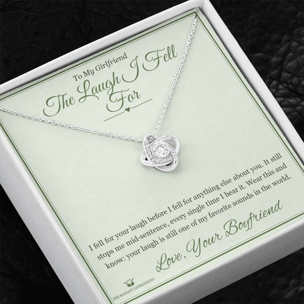 The Laugh I Fell For - Love Knot Necklace with Red Rose Box for Girlfriend - personalized keepsake gift from SKH Radiant Expressions