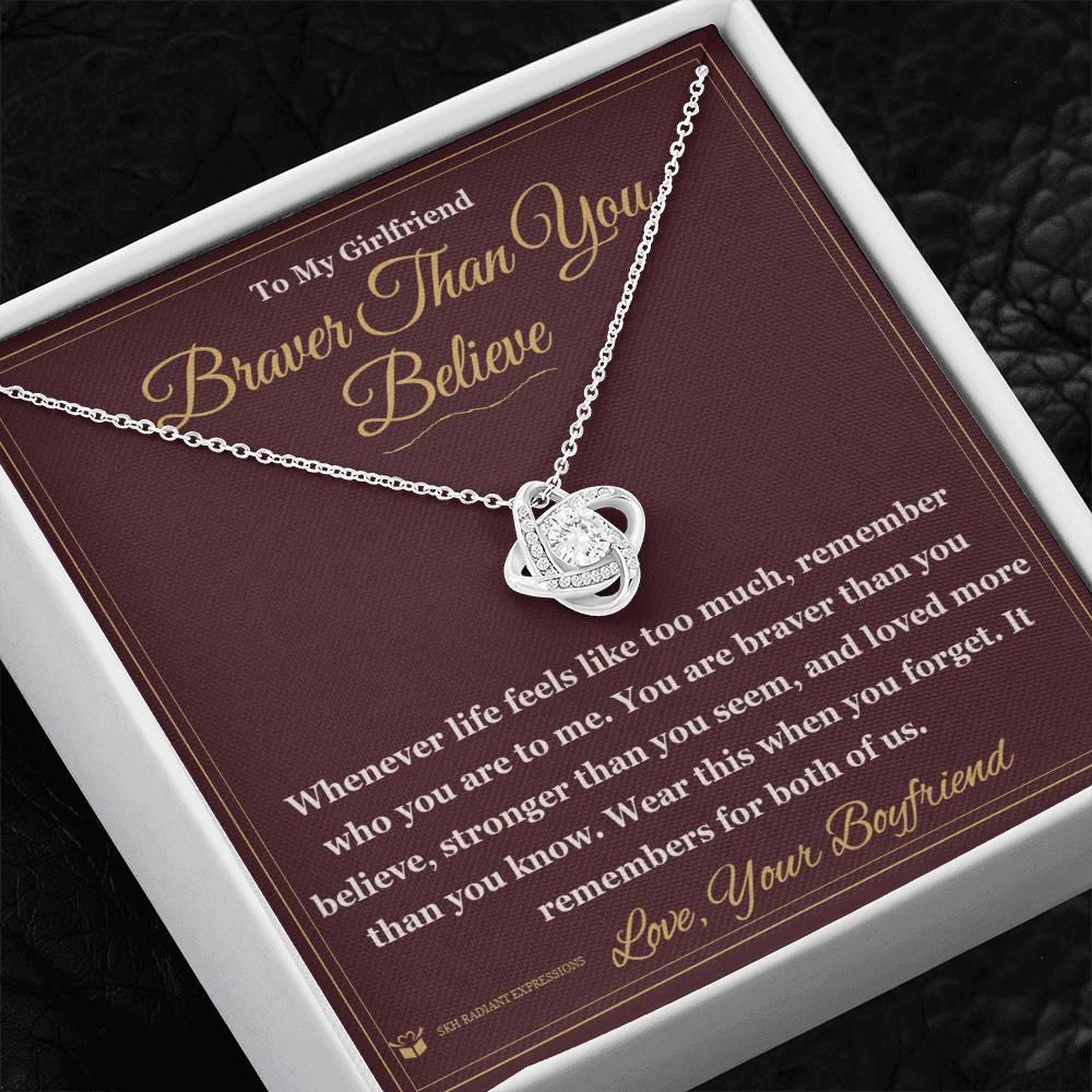 Engraved Love Knot Necklace with message for girlfriend