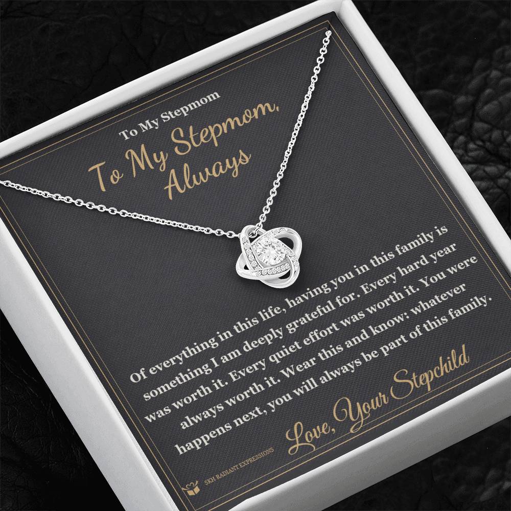 Engraved Love Knot Necklace with message for stepmom