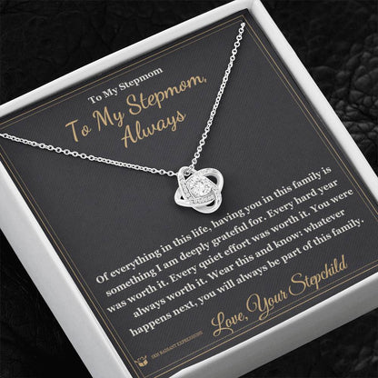 Engraved Love Knot Necklace with message for stepmom