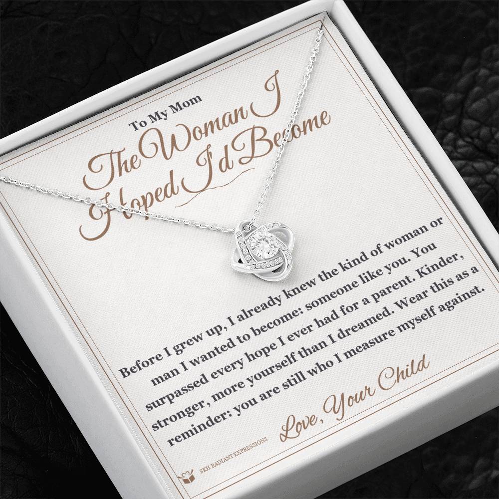 Engraved Love Knot Necklace with message for mom