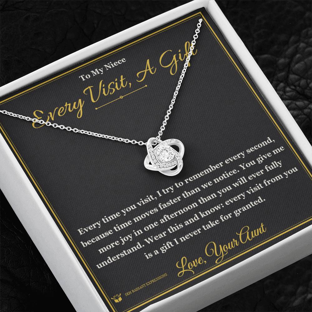 Engraved Love Knot Necklace with message for niece