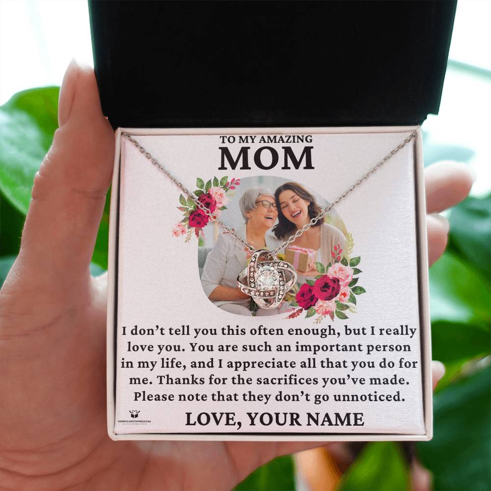 [ALMOST SOLD OUT] Personalized Message Card - To My Amazing Mom - You Are Such an Important Person In My Life - Love Knot Necklace