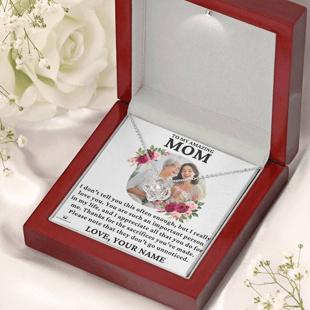 [ALMOST SOLD OUT] Personalized Message Card - To My Amazing Mom - You Are Such an Important Person In My Life - Love Knot Necklace