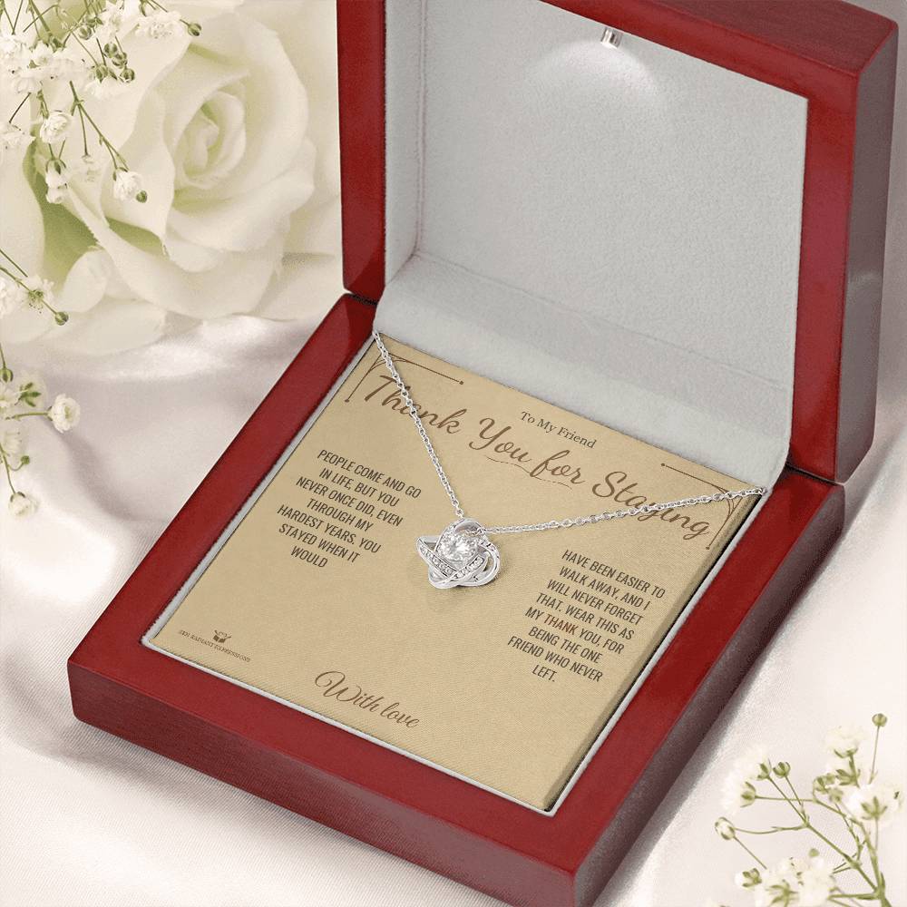 Love Knot Necklace engraved with your own words for friend