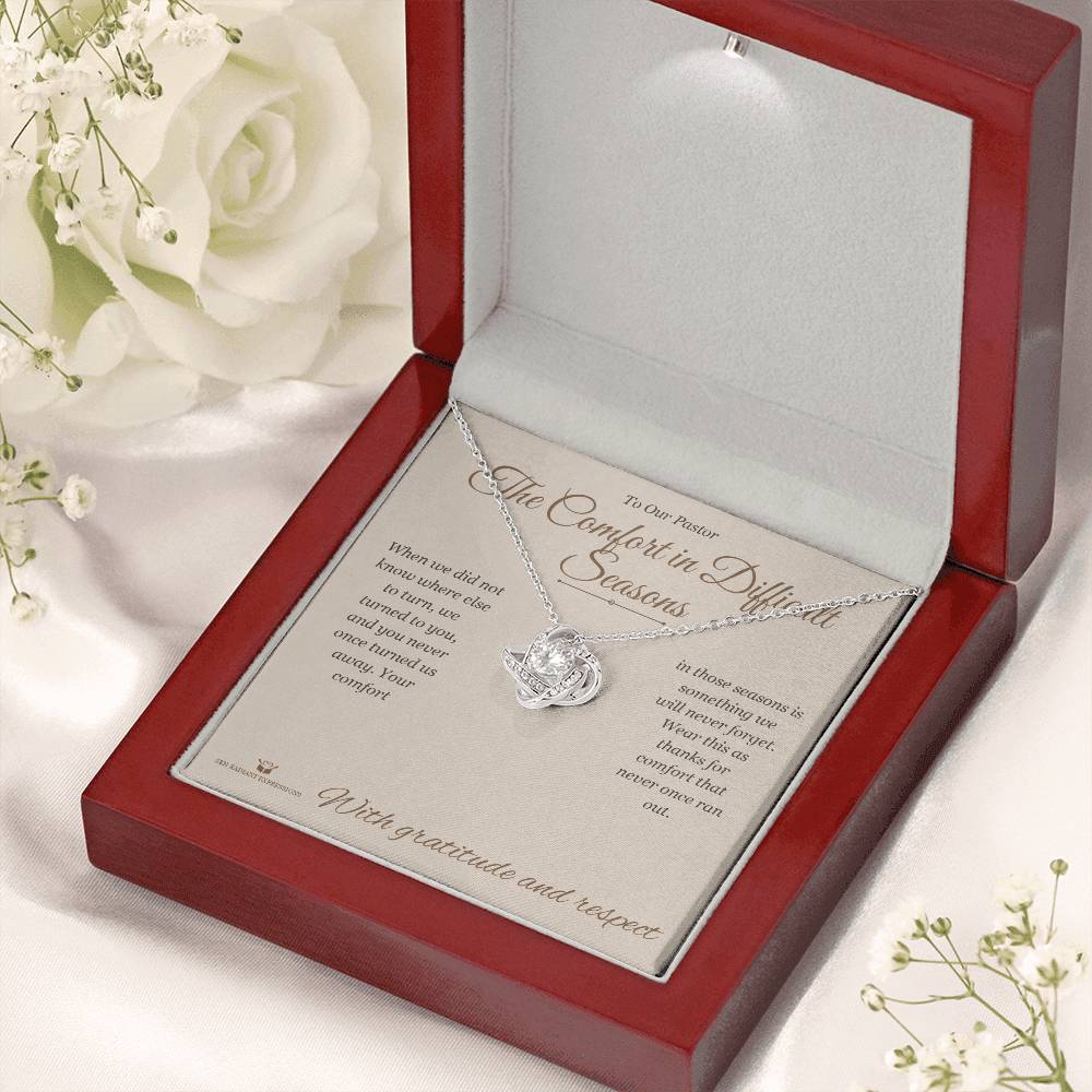 Love Knot Necklace engraved with your own words for pastor