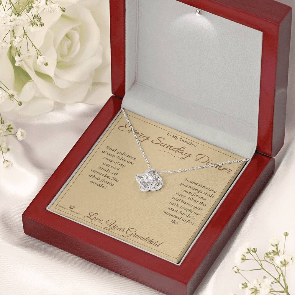 Love Knot Necklace engraved with your own words for grandmother