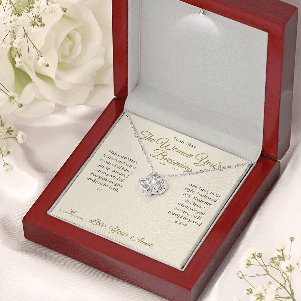 Love Knot Necklace engraved with your own words for niece