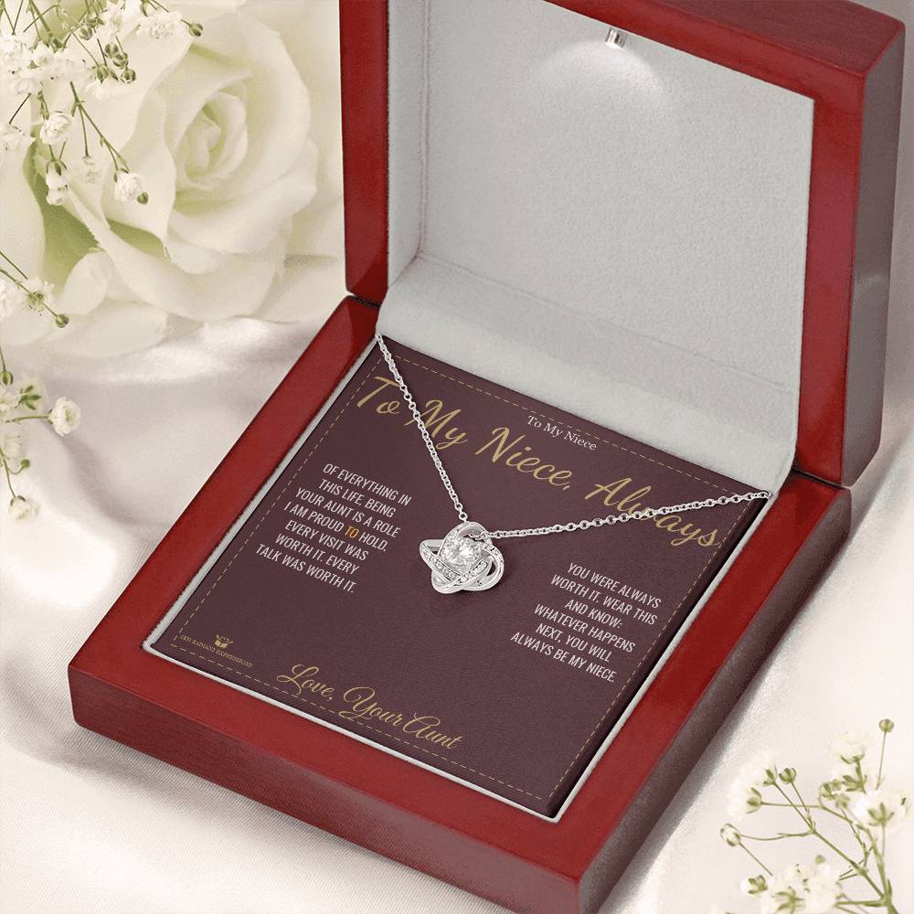Love Knot Necklace engraved with your own words for niece