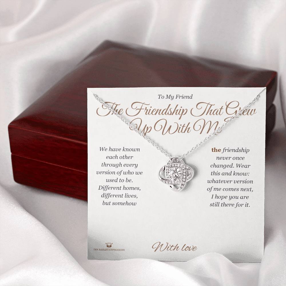 Love Knot Necklace engraved with your own words for friend