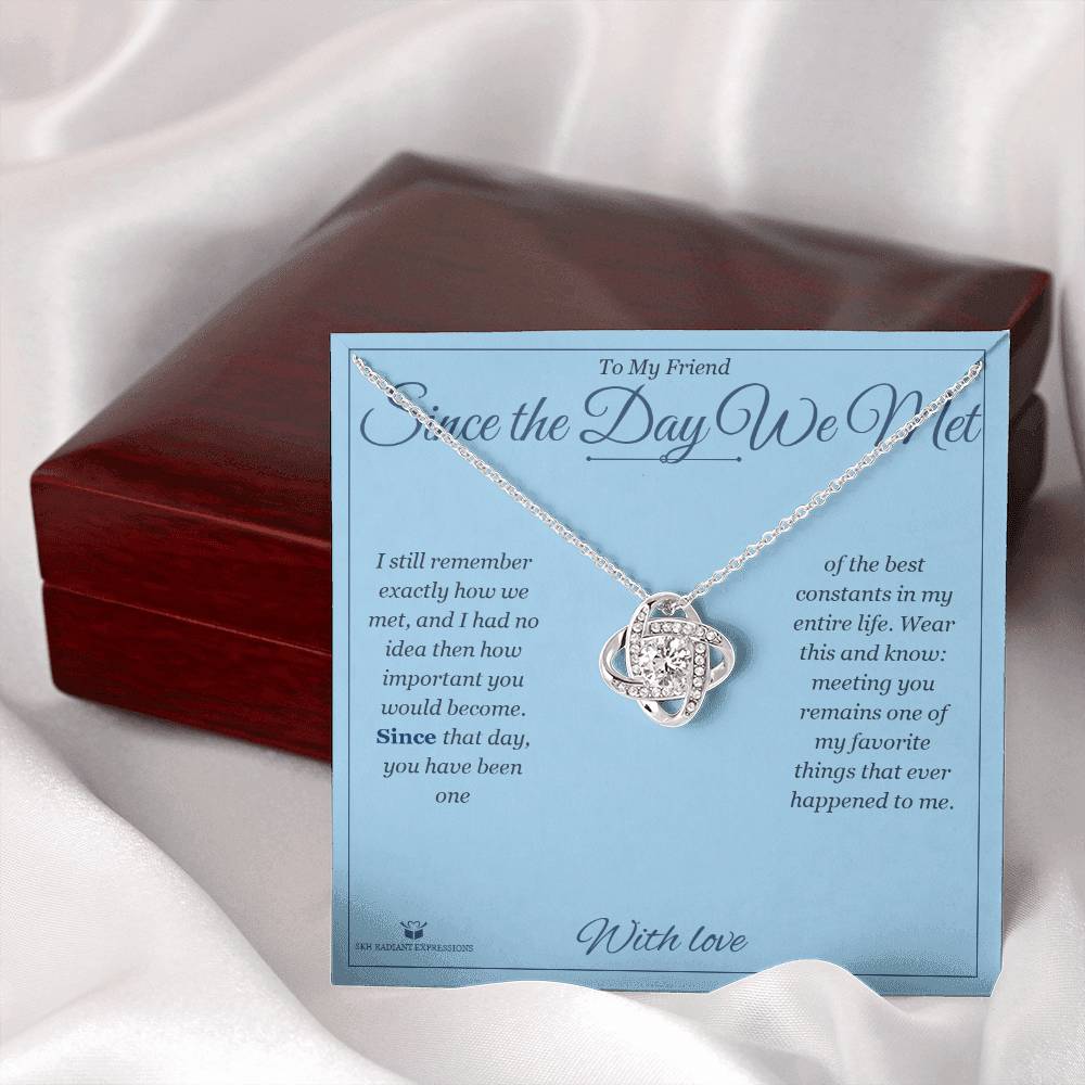 Love Knot Necklace engraved with your own words for friend