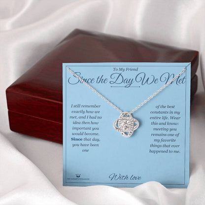 Love Knot Necklace engraved with your own words for friend