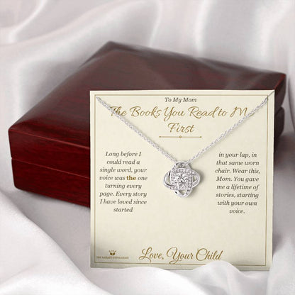 Love Knot Necklace engraved with your own words for mom