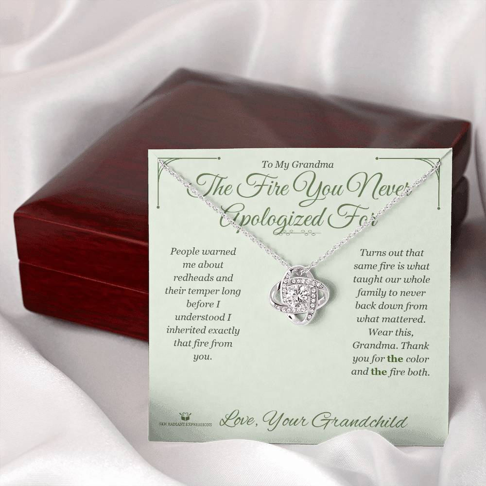 Love Knot Necklace engraved with your own words for grandmother