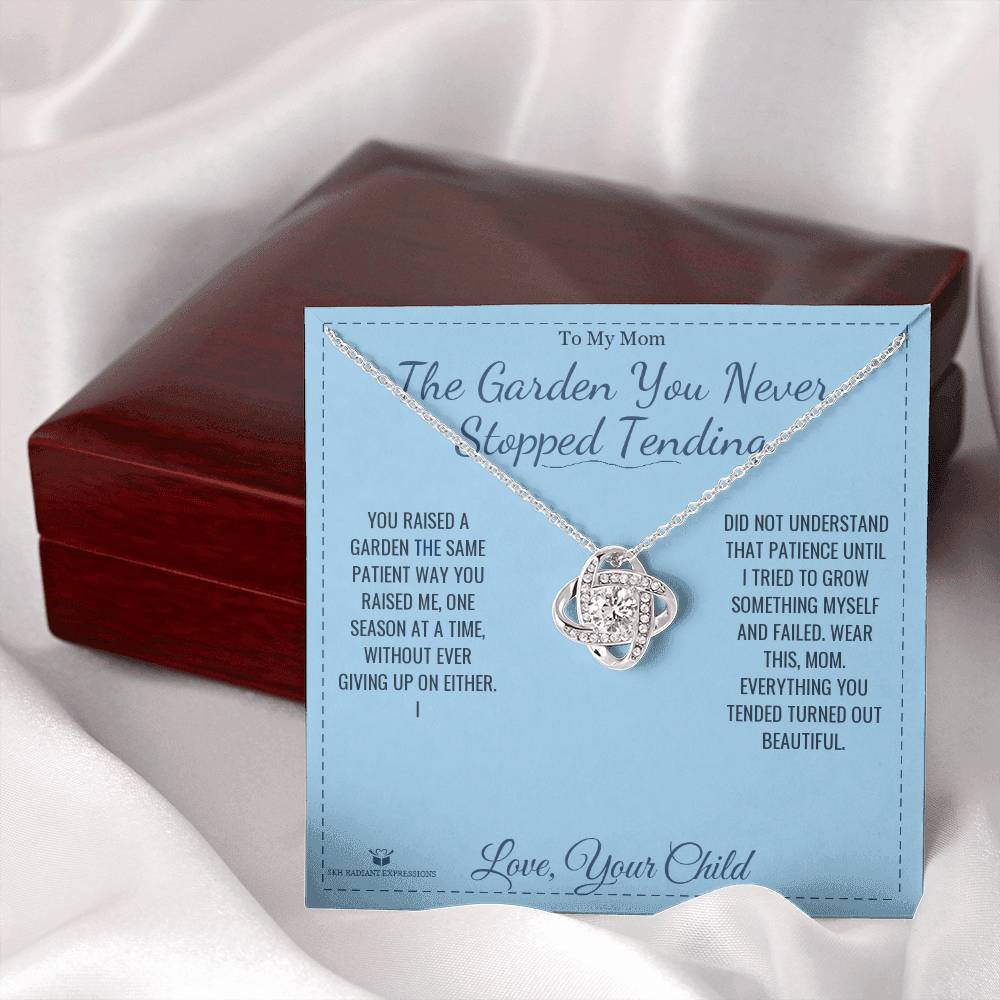 Love Knot Necklace engraved with your own words for mom
