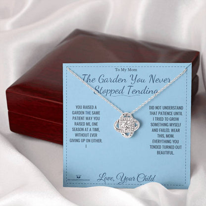 Love Knot Necklace engraved with your own words for mom
