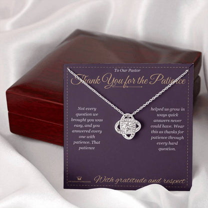 Love Knot Necklace engraved with your own words for pastor