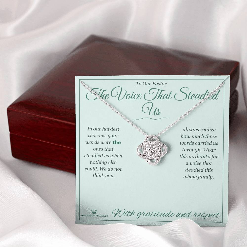 Love Knot Necklace engraved with your own words for pastor