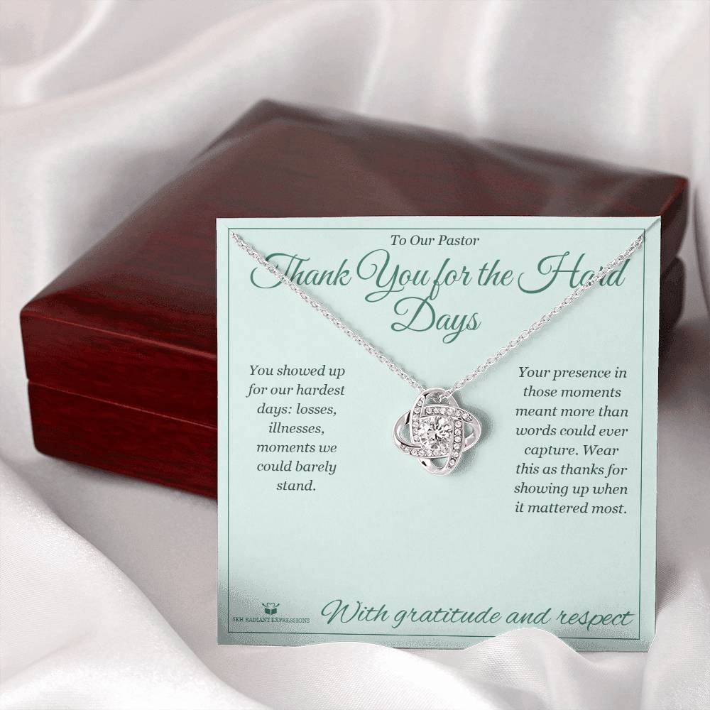 Love Knot Necklace engraved with your own words for pastor
