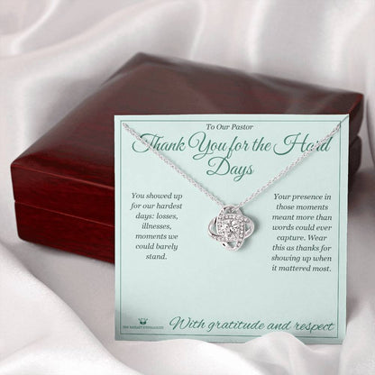 Love Knot Necklace engraved with your own words for pastor