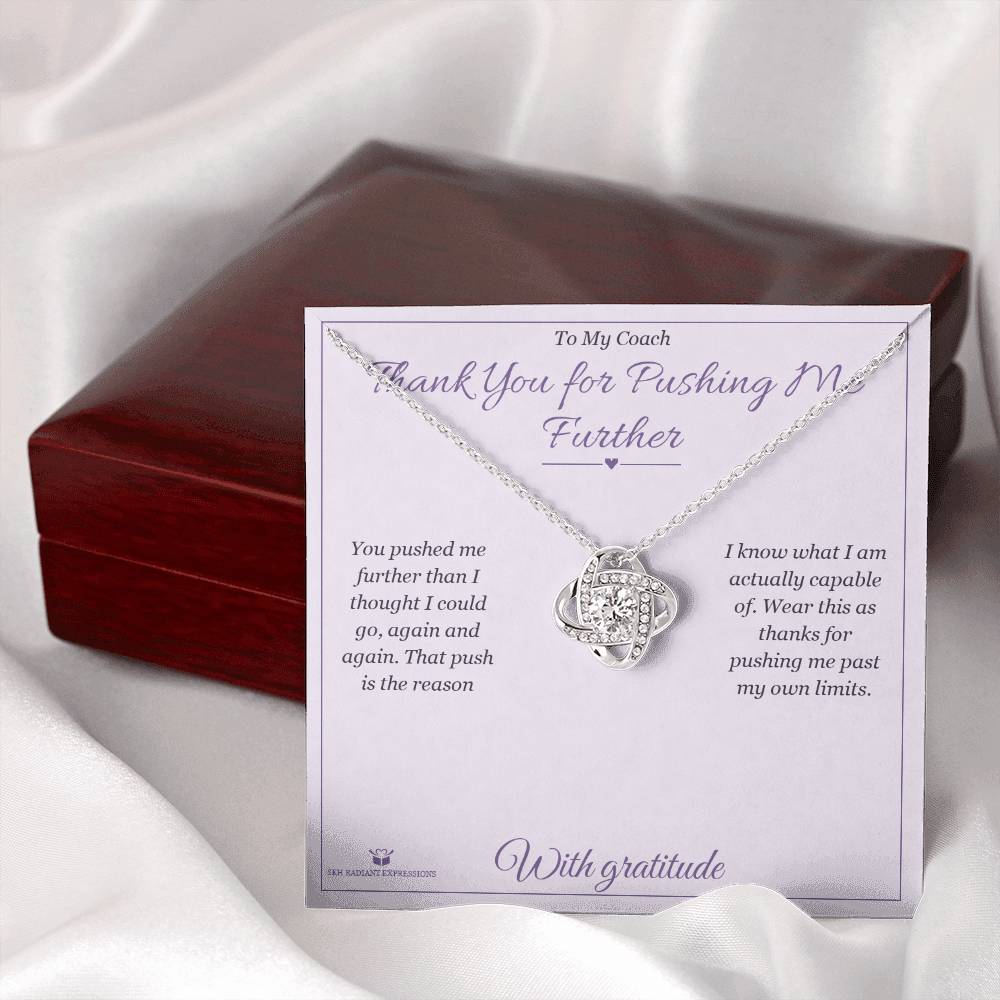 Love Knot Necklace engraved with your own words for coach