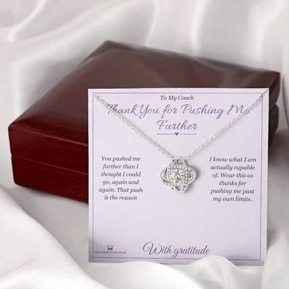 Love Knot Necklace engraved with your own words for coach