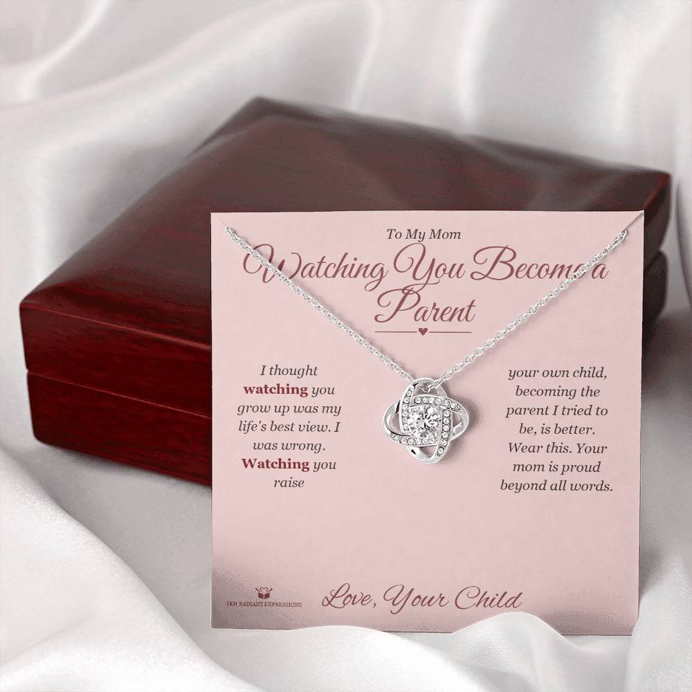 Love Knot Necklace engraved with your own words for mom