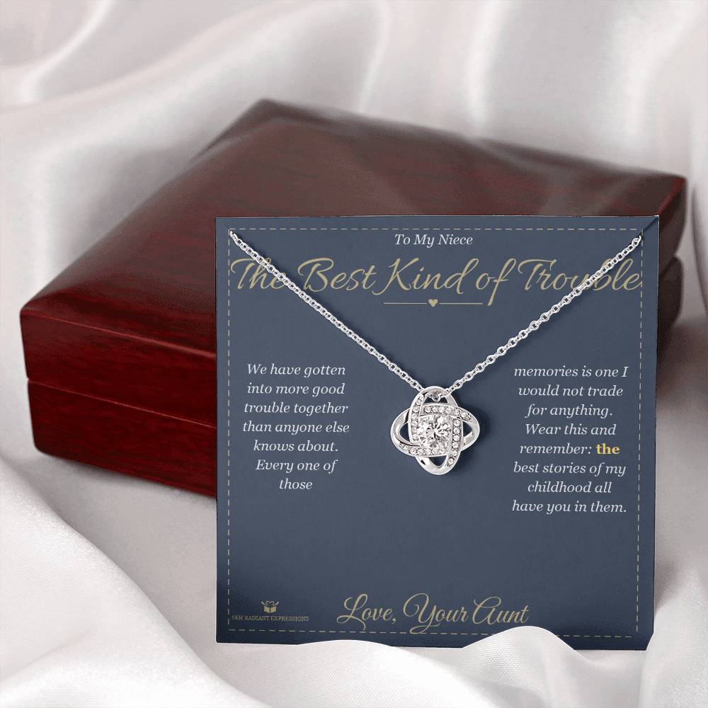 Love Knot Necklace engraved with your own words for niece