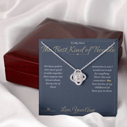 Love Knot Necklace engraved with your own words for niece