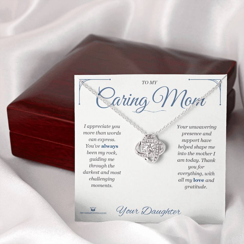 Love Knot Necklace engraved with your own words for mom