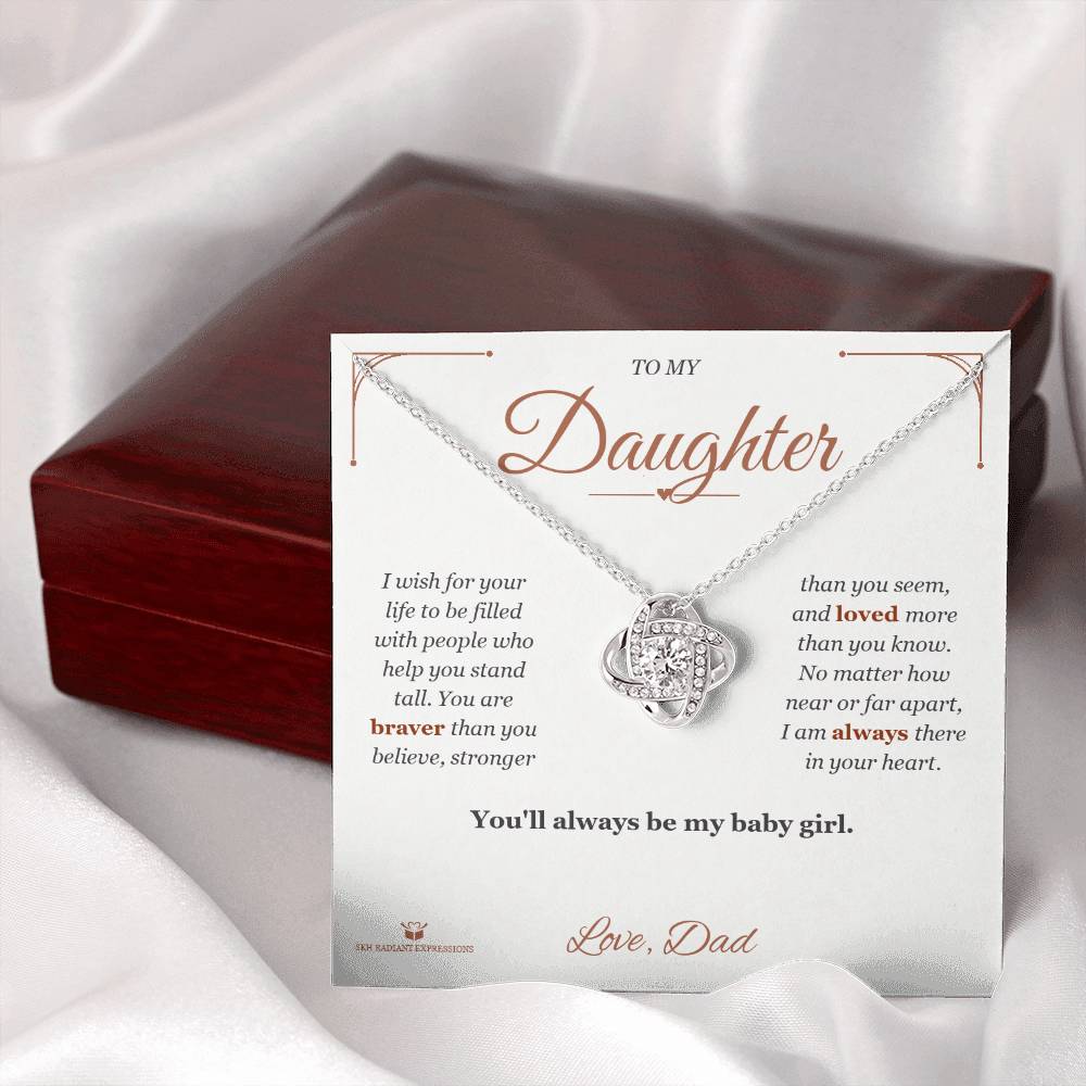 Love Knot Necklace engraved with your own words for daughter
