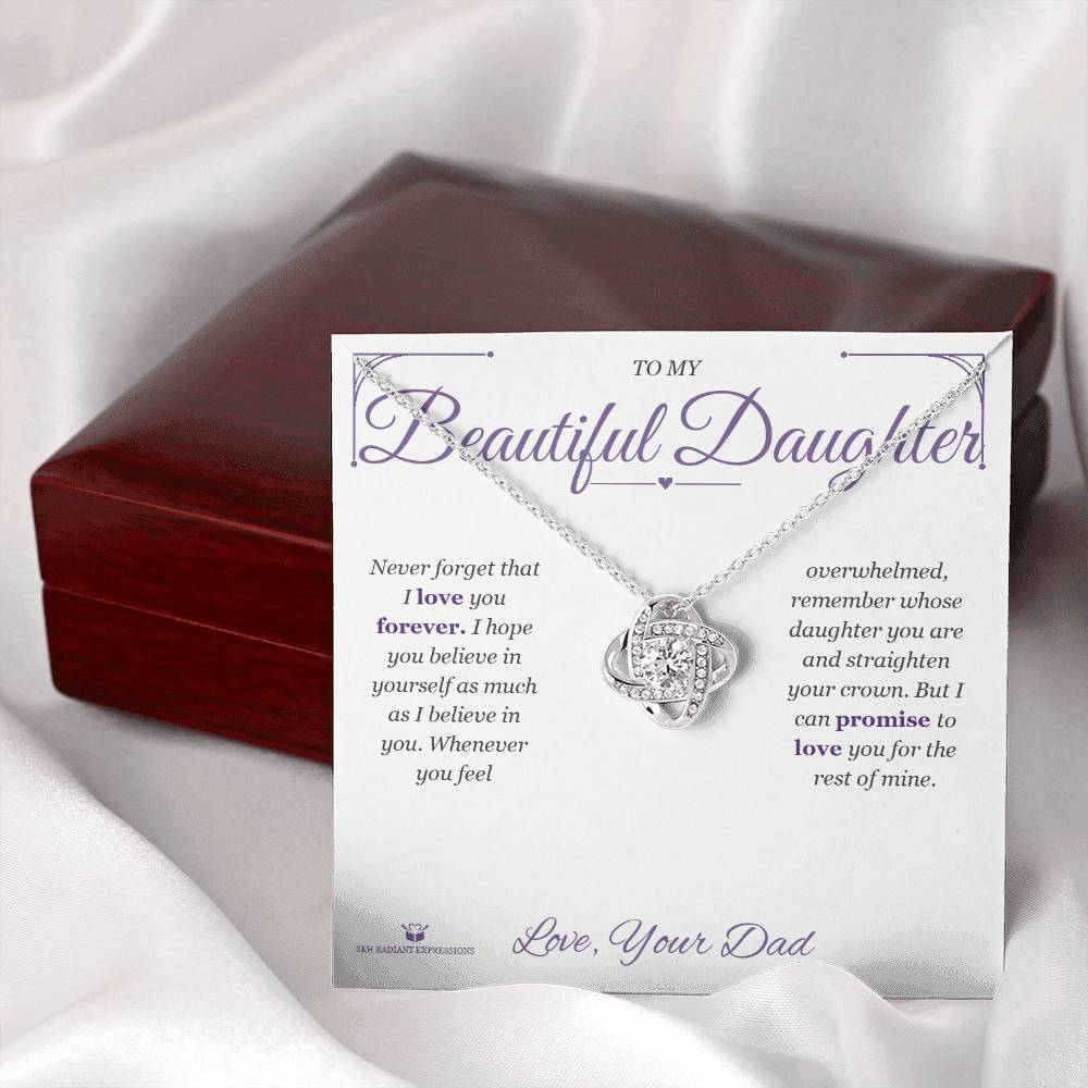 Love Knot Necklace engraved with your own words for daughter