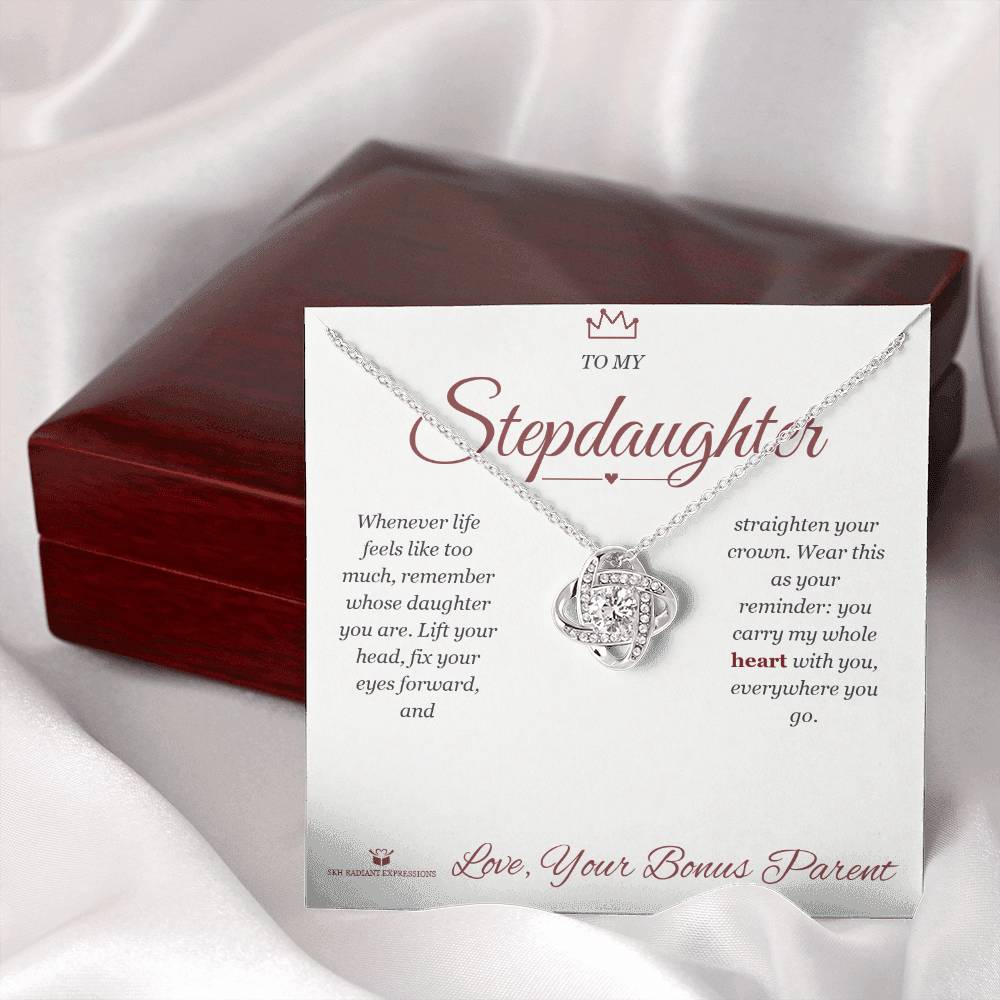 Custom name-personalized Love Knot Necklace gift for stepdaughter