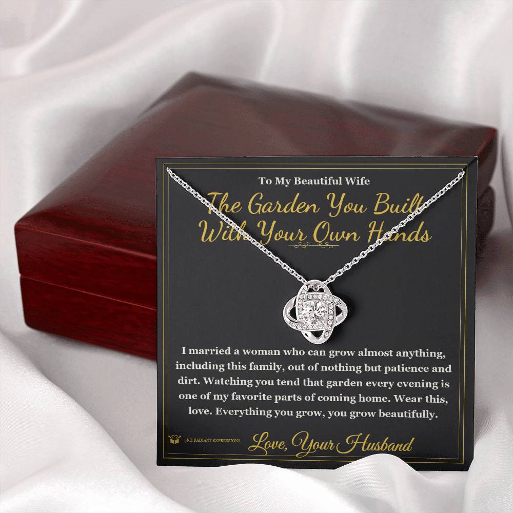 Love Knot Necklace with personalized message card for wife