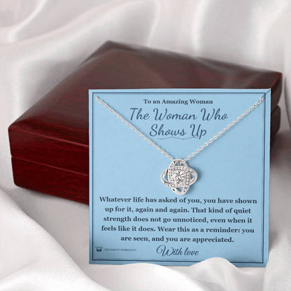 Love Knot Necklace with personalized message card for her