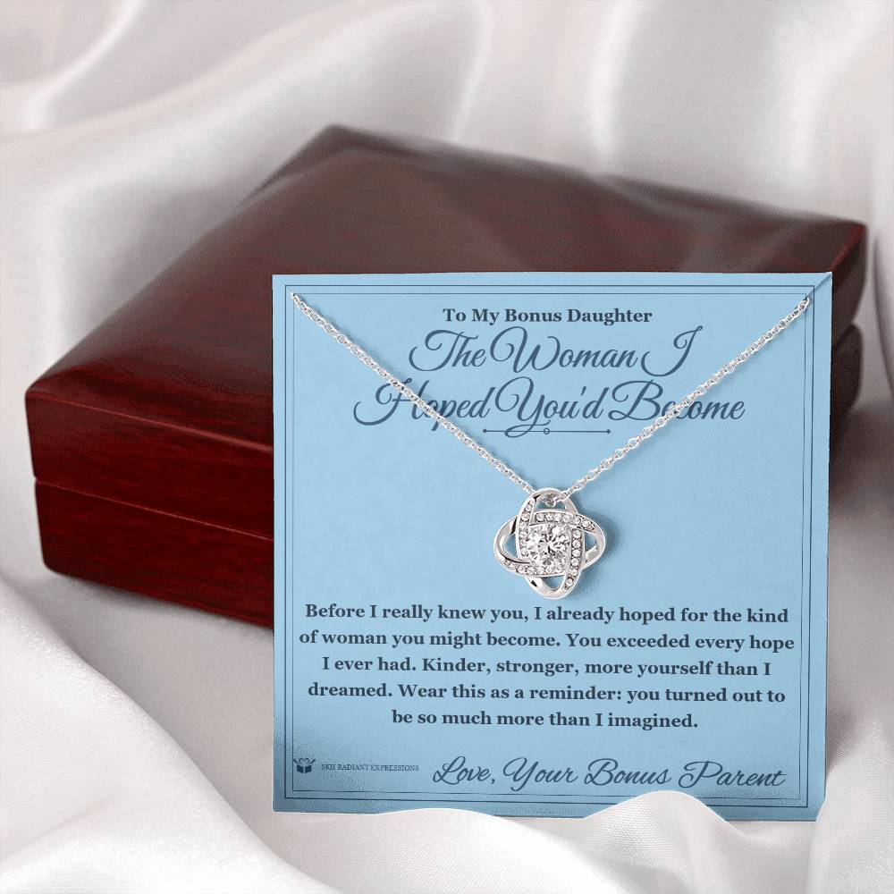 Love Knot Necklace with personalized message card for stepdaughter