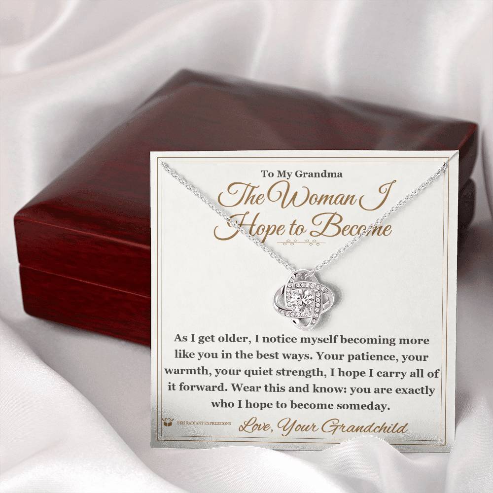 Love Knot Necklace with personalized message card for grandmother